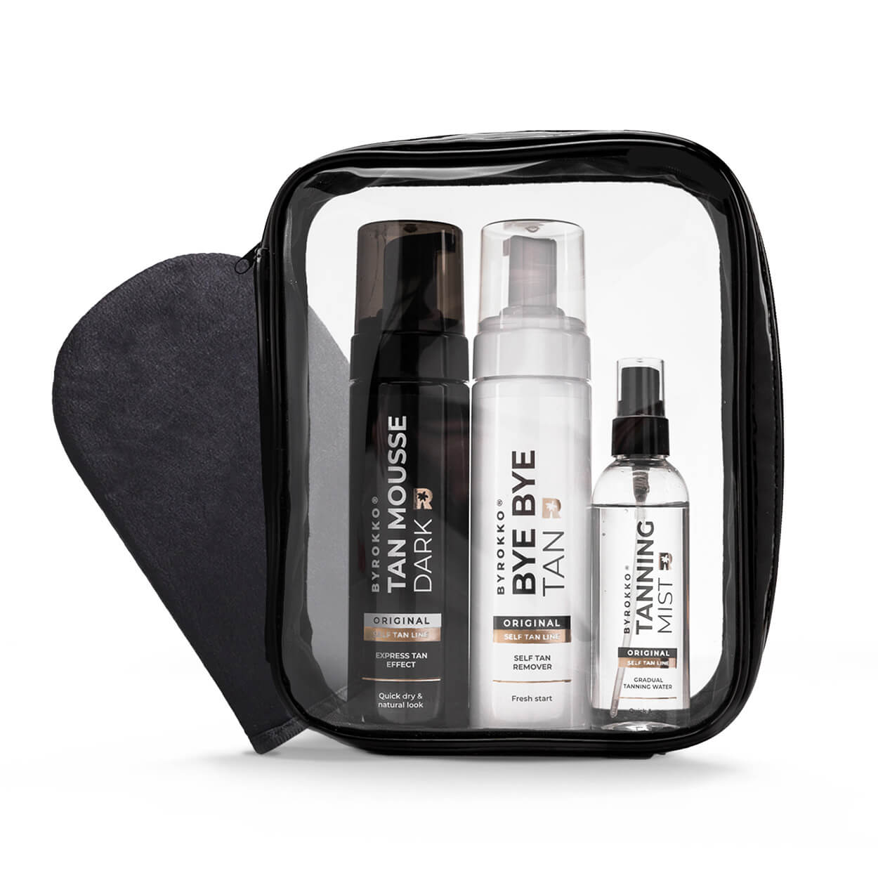 Byrokko Self-Tan bundle which includes Tan Mousse, Bye Bye tan remover, and Tanning Mist.