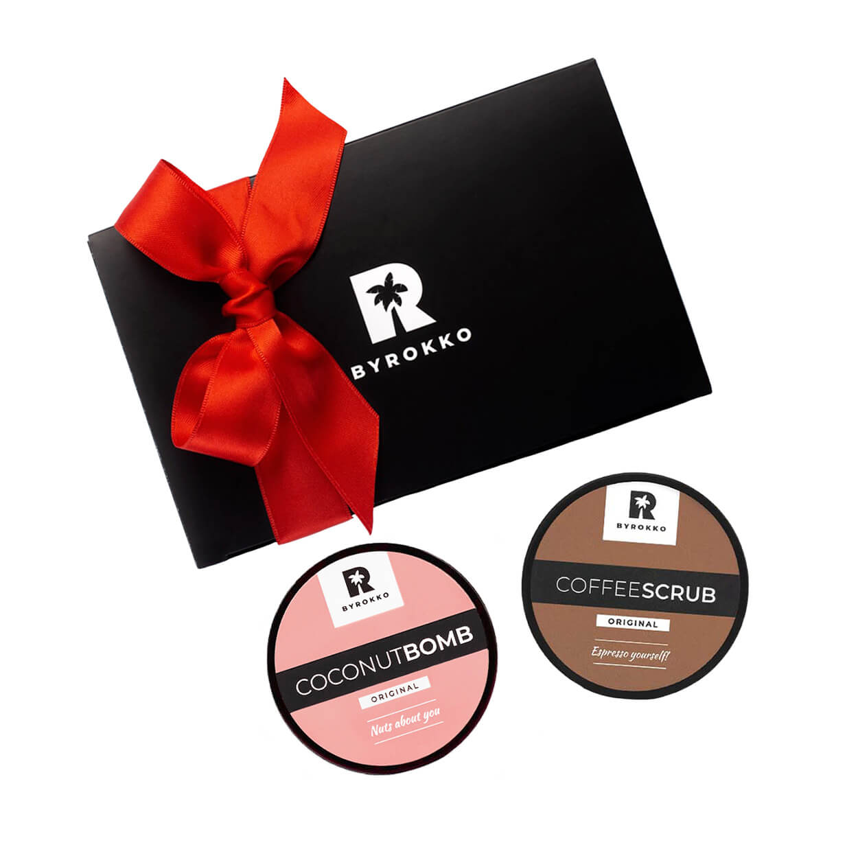 Byrokko Holiday bundle, which includes Coffee scrub and Coconut bomb 4 in 1 hair mask.