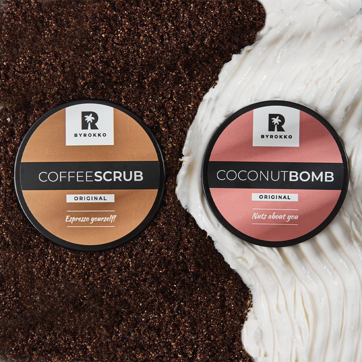 The texture of Coffee scrub and Coconut bomb 4-in-1 hair mask.